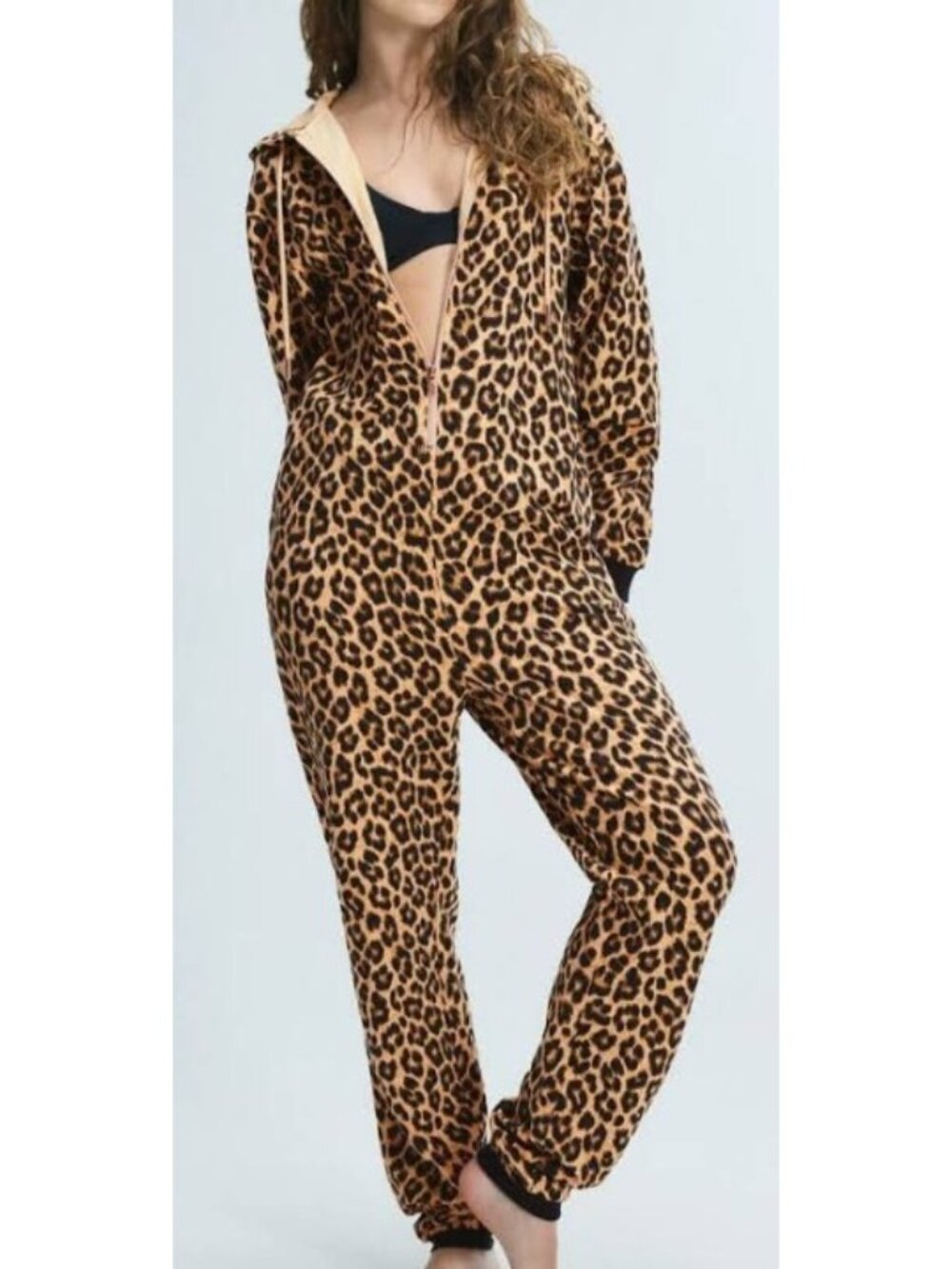 Savage x Fenty Women's Leopard Print Fleece Hooded Onesie Pajamas 14-16